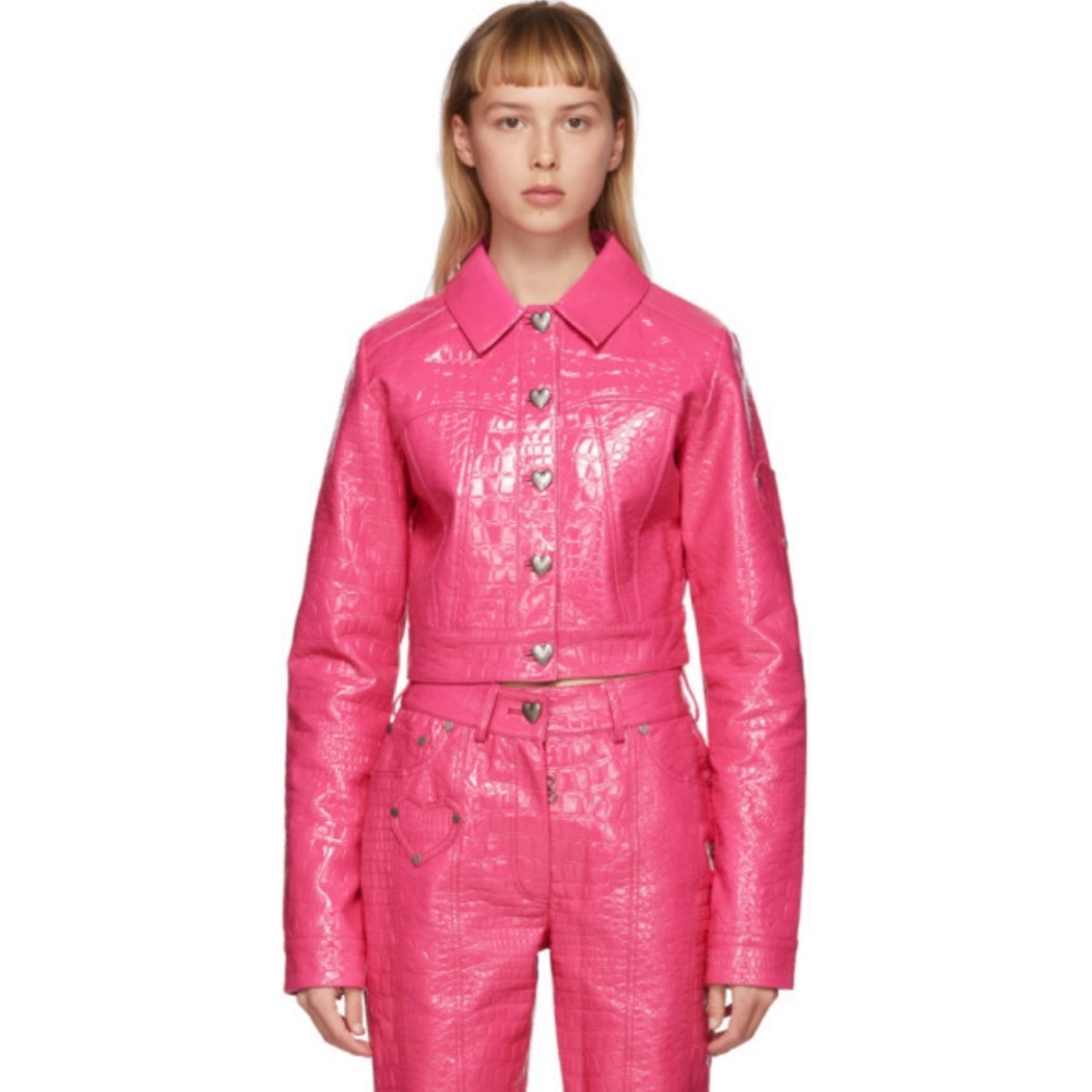 Saks Potts Hot Pink Vegan Leather Cowboy Jacket